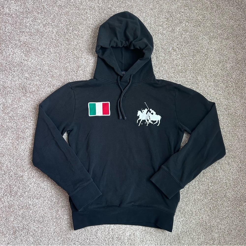 Vintage Unisex Polo Ralph Lauren Italy No 13 Black Hoodie Size XS - Picture 1 of 12